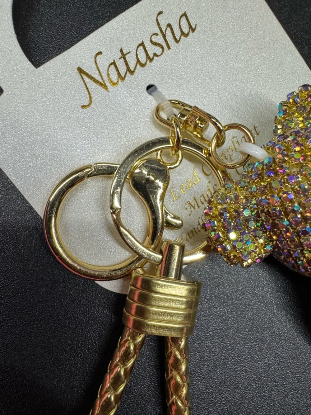 Natasha Gold Rhinestone Teddy Bear Bag Charm Keychain Sparkle NWT - Picture 4 of 5